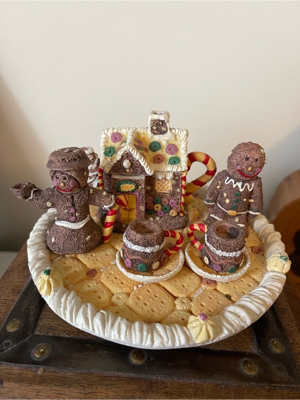 Handcrafted Gingerbread Village Holiday Centerpiece - Brown